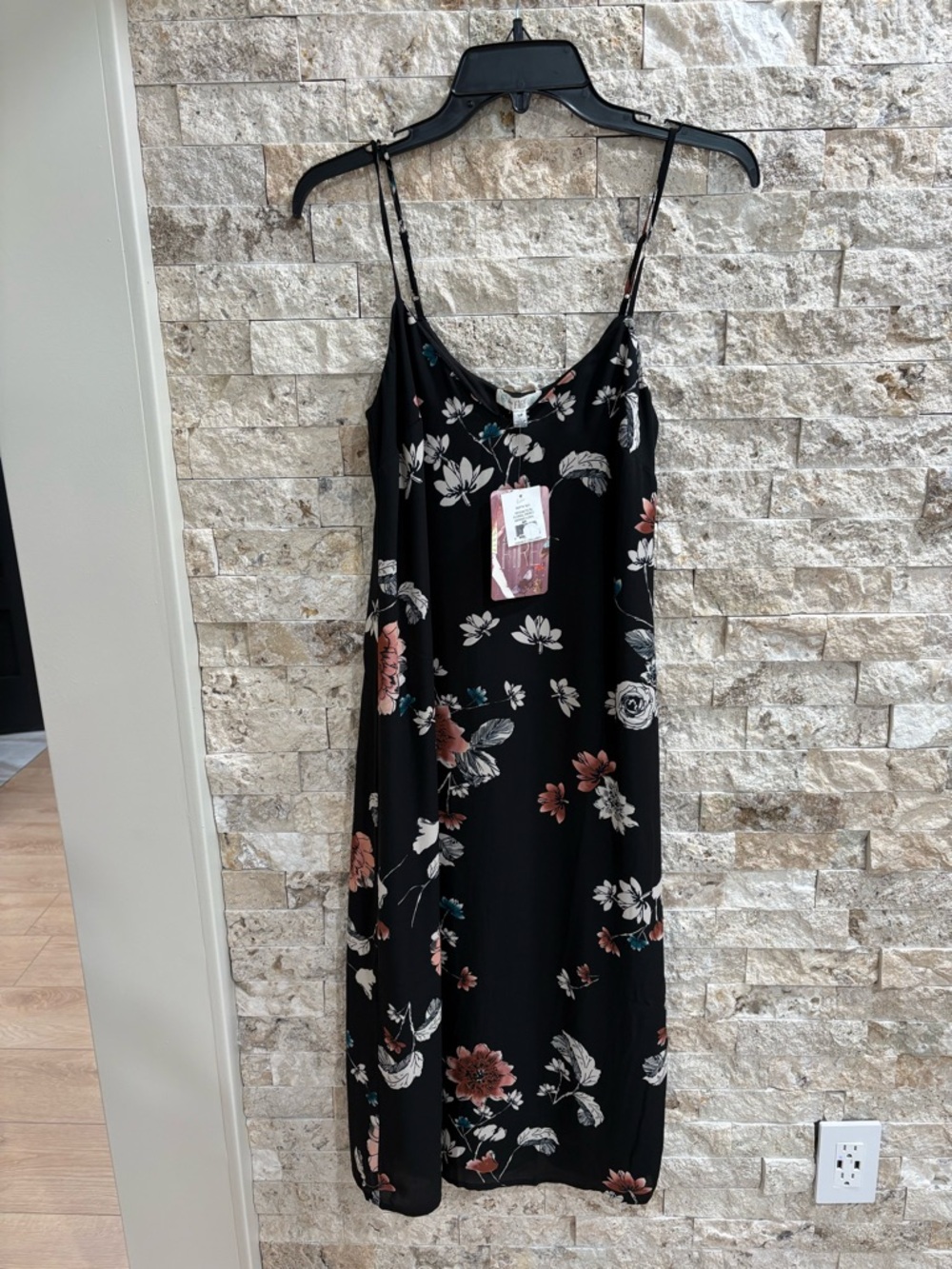 love, Fire Black Floral Slip with Pink and Teal Accents size S